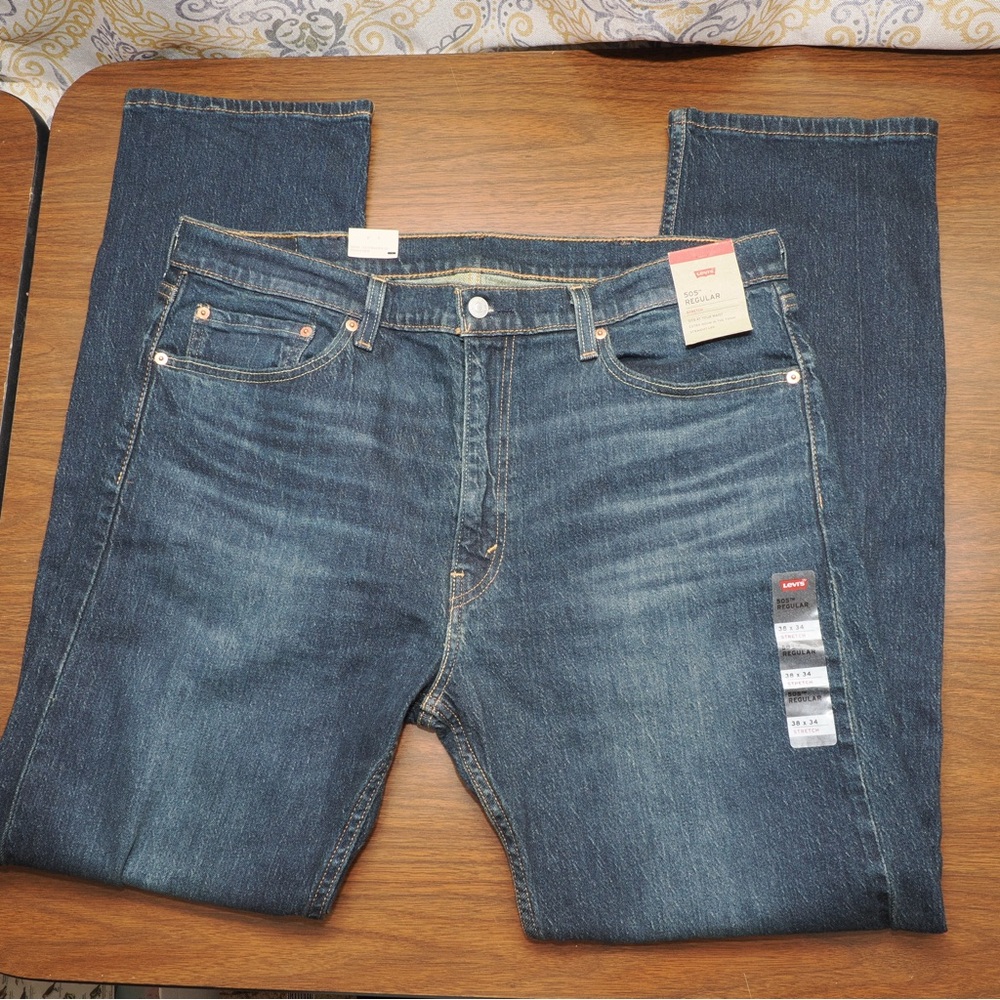 NWT Levi’s 505 Regular Straight Leg Blue Jeans Dark Wash - Size 38 x 34